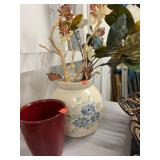 Vase wi/ flowers & planter.