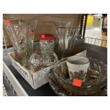 Lot of glassware. Vases. Bowls. Iridescent jar