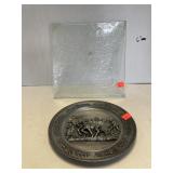 Vintage Glass Plate & Metal Decor Plate Kossinger