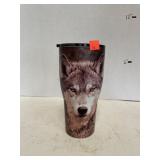 Large Tumbler with Wolf Print & Lid