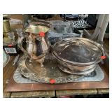 Lot of Silver Trays, Bowl, & Pitchers