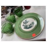 9 ct. Green Glass Bowls & Decorative Plate