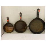 Lot of 3 Cast Iron Skillets.  6 in. 8 in and 9 in
