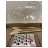 2 Glass Lids, 3 Wooden Spoons and Grater