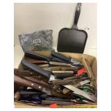 Box of Kitchen Knives Small Griddle and Springs