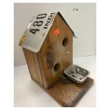 Wooden Bird House an Feeder   Indiana License