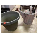 Metal watering can & Plastic planter.