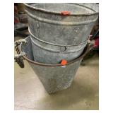 Lot of metal. Galvanized.  Pots. Planters.