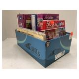 Box Lot of Puzzles, etc