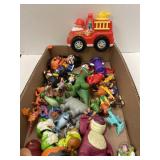 Lot of older small toys & fire truck.