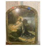 Vntg Framed Jesus Praying Picture Approx 22 x 18