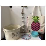 Mixed lot. Canvas bucket. Tote bag.  Stoneware
