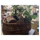 Basket with silk greenery, wood box & drawer.