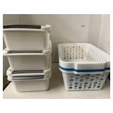 Lot of 13 storage baskets. 4 can stack.
