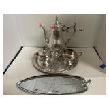 "Silver" ? tea service w/tray & leaf tray.
