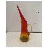 Yellow and Red Crackle Glass Pitcher