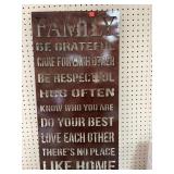 Metal sign.  Cut out Family saying  16x32in
