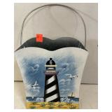 Lighthouse metal bucket / basket. 6in tall.