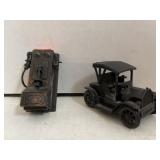Metal Pencil Sharpeners. Old phone & 1917 car.