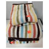 Multi Colored Striped Towel Set. 2 Bath Towels.