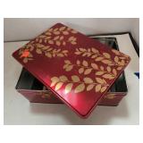 Red Metal Box with Gold Print   Approximately 11