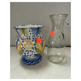 Glass Bottle and Hand Decorated Vase