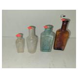Lot of 4 Cnt Vntg Glass Bottles