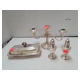 Sterling Set St & Pepper/Butter Dish/ Candle