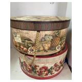 2 Hat Box style Storage Boxes. 15in diameter x