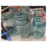 Lot of 6 Blue / Aqua Canning Jars.