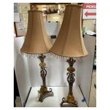 Pair of unique lamps. 34in tall.
