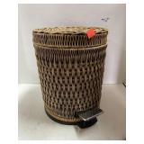 Small wicker trash can.  9in diameter 11in high