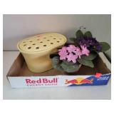 Large Frog & 2 Cnt Faux Flowers