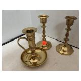 3 brass candlesticks. 4 & 5in high approx.