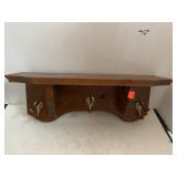 Wood shelf w/ hooks.  18x 5.25x 7in
