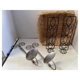 Candle holder pairs. 13in &  12in. Basket. 13in