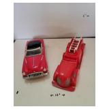 1 Dies Cast Car & 1 Plastic Firetruck  No front