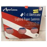 3 Americana lighted paper lanterns.