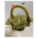 Green glass basket.