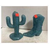 Southwest decor.  Cactus & boot candles.