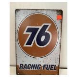 76 RACING FUEL metal sign 12x8in.