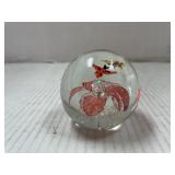 Glass Paperweight with Butterflies & Flowers
