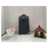 Assorted Lot - White Glass Goblet & Wooden Decor