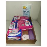 Flat of Maxi Pads, Soap Holders & Eye Glass Case