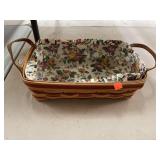 Longaberger basket w/ fabric & plastic liners.