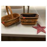 2 Longaberger baskets & star. 1 has cloth &