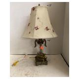 Metal and Glass Lamp with Floral Print Cloth