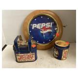 Pepsi Lot includes Clock and 2 Vintage-look Tins