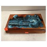 Cedar Wood Box.  Wolf Design on Top Approximately