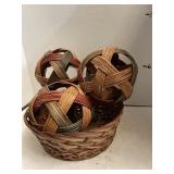 Decorative Basket w/3 Woven Wicker Balls